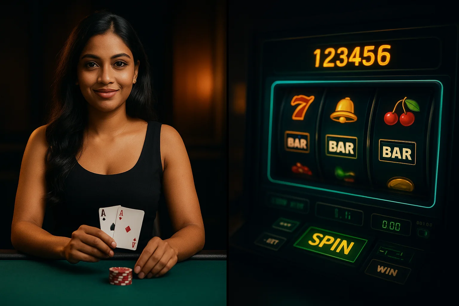 Visual split comparison between human live dealer tables and digital RNG casino games